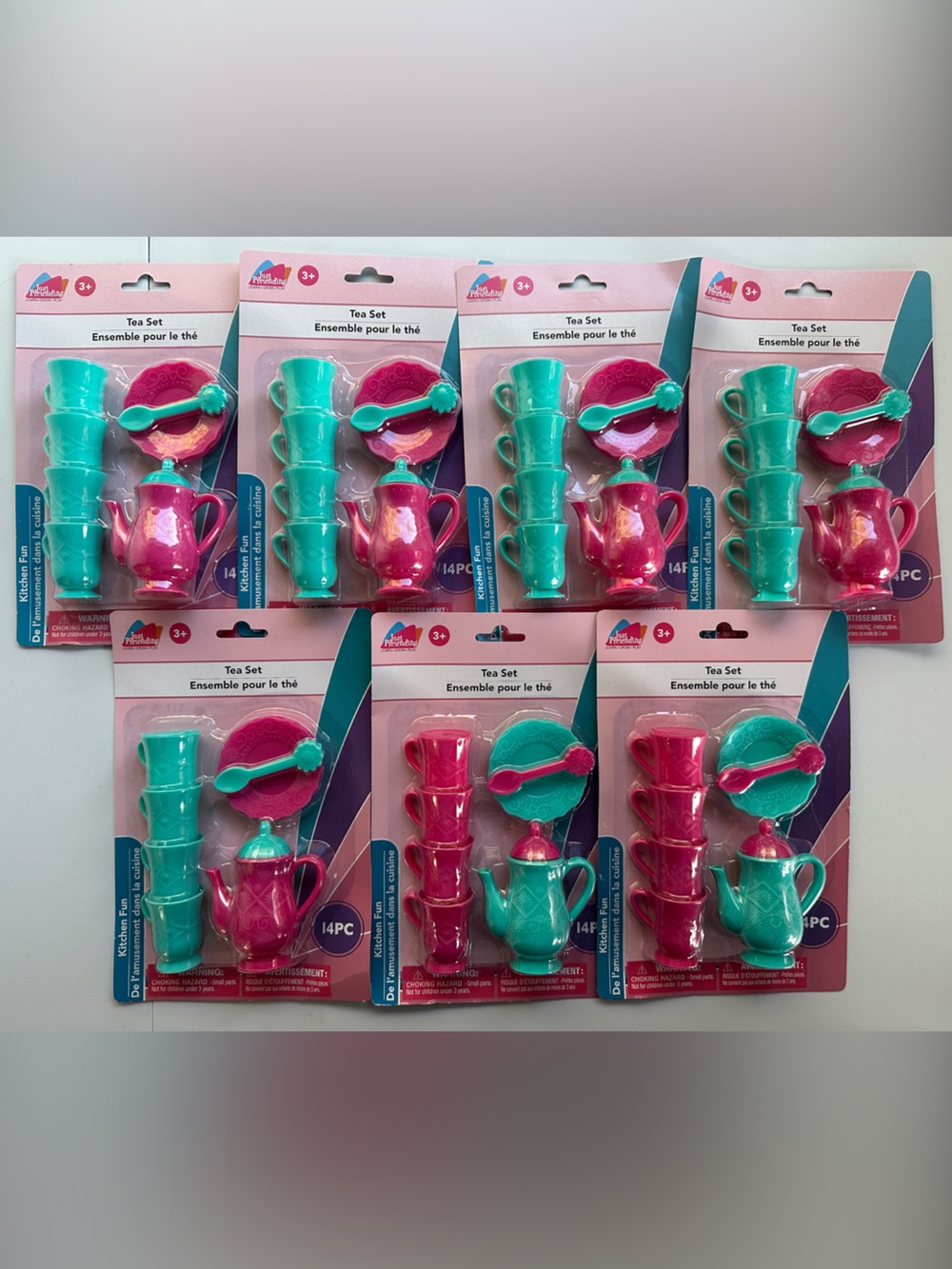 Children's Play Tea Sets -Pink & Teal Just Pretending Play, Kitchen Party Favors